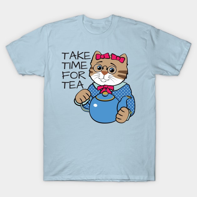 Take Time for Tea Cat T-Shirt by Sue Cervenka